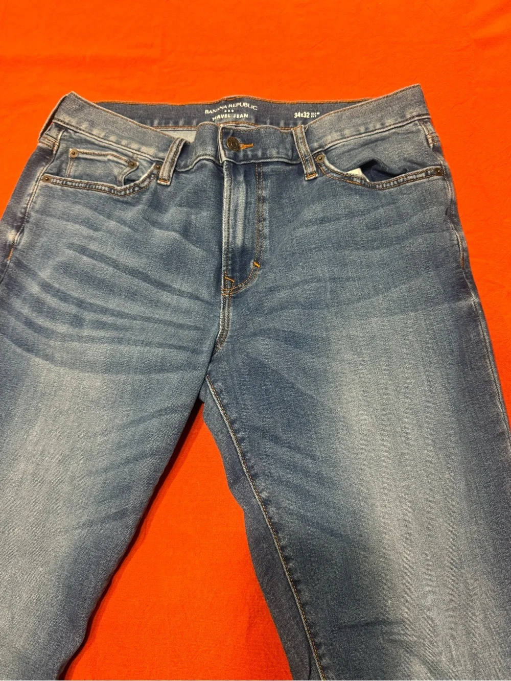 Banana Republic Slim-Straight Jeans in Medium Blue Wash. Travel Pant